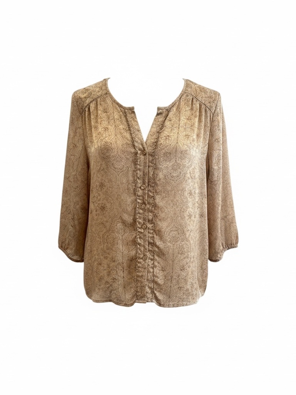 St. John's Bay Tan Paisley Button-Front Blouse